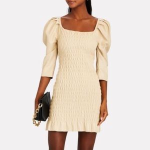 SAYLOR Cream Beige Faux Leather Smocked Square Neck Puff Sleeve Dress Revolve
